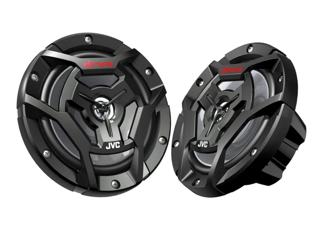JVC KD-X33MBS Mechless Bluetooth Marine Radio and a pair of JVC CS-DR6200M 6.5" Black Marine Coaxial Speakers
