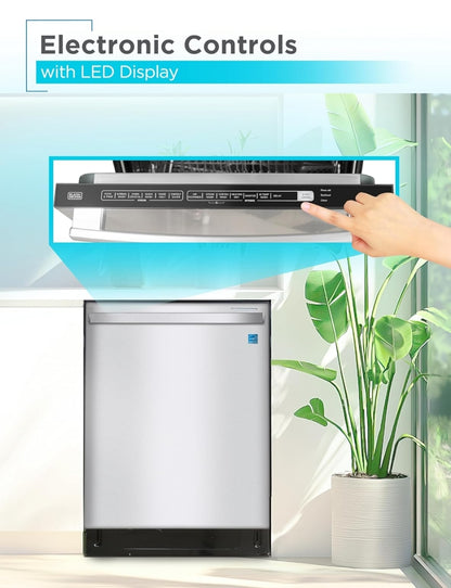BLACK+DECKER 24" Ingeboude Skottelgoedwasser, Ontwerpersreeks, 12 Plekinstellingkapasiteit met Vlekvrye Staalbad, Skottelgoedwasser met 6 Wasprogramme, Lae Geraas, ENERGY STAR Gesertifiseer, BDW300MHS