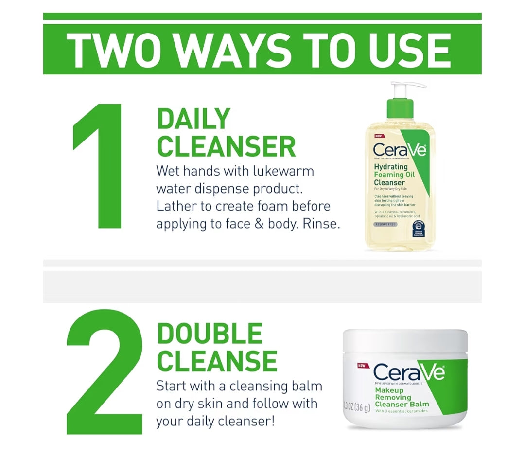CeraVe Hydrating Foaming Oil Cleanser, Bevogtigende Olie-reiniger vir Gesig en Liggaam, Squalane-olie + Hialuroonsuur + Sereamiede - 19 oz