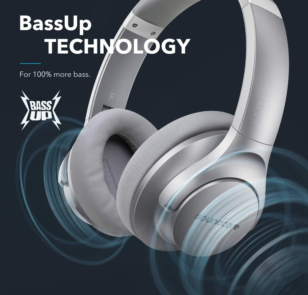 Soundcore Anker Life Q20 Hybrid Active Noise Cancelling Headphones, Wireless Over Ear Bluetooth Headphones, 70H Playtime, Hi-Res Audio, Deep Bass, Memory Foam Ear Cups, Travel, Office, USB-C Charging