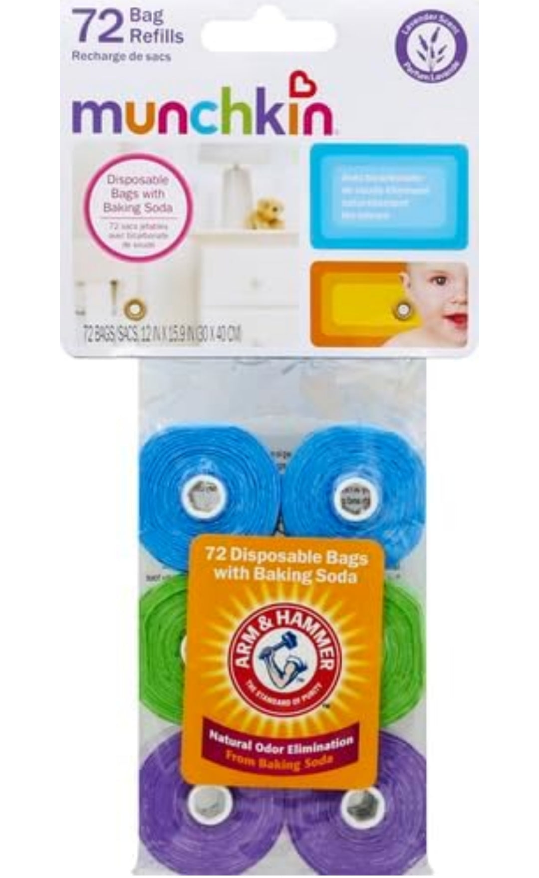 Munchkin Arm and Hammer Diaper Bag Refills -  6 Pack (72 Bags)