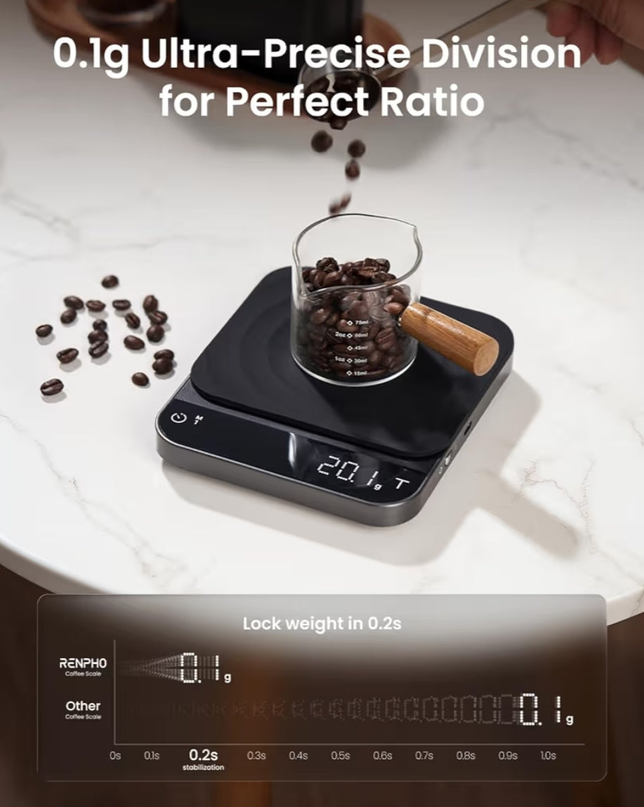 Smart Coffee Scale w/ Timer and Flow Rate Indicator and Body Measuring Tape