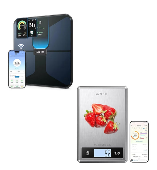 Digital Food Scale with Nutritional Calculator, Stainless Steel, Smart Body Scale with BMI, Body Fat, Muscle Mass