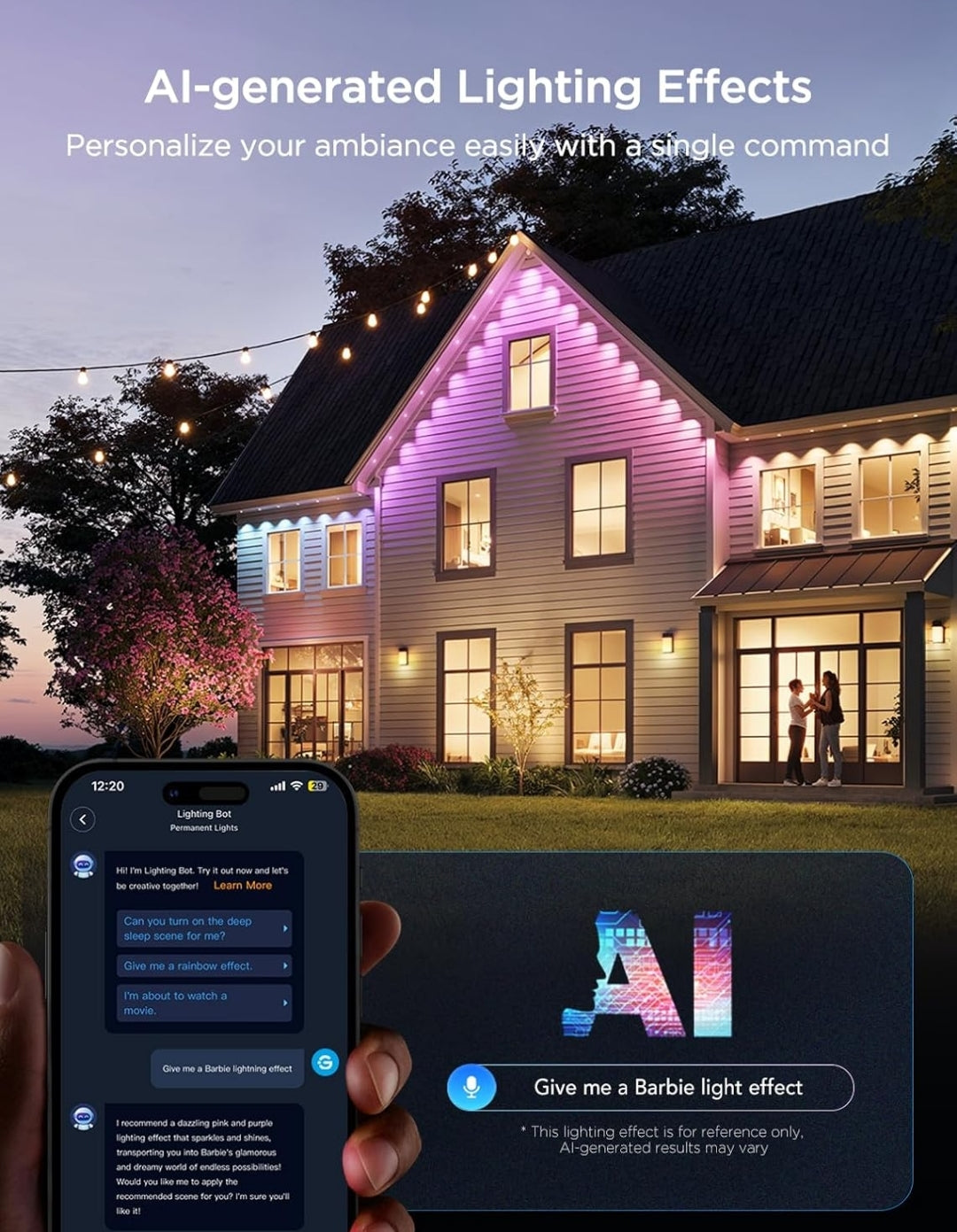 Permanent Outdoor Lights 2, 100ft RGBIC Outdoor Lights with 72 LED Lights, IP67 Waterproof, 100 Scene Modes with 40lm White for Outdoor Decorations, Works with Alexa, Google Assistant, Black