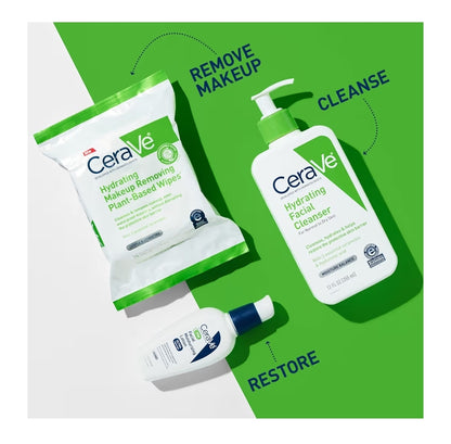 CeraVe Grimeringverwyderingsdoekies, Plantgebaseerde Gesigsdoekies Waterlose Gesigwas Geskik vir Sensitiewe Vel Nie-komedogenies (25st)