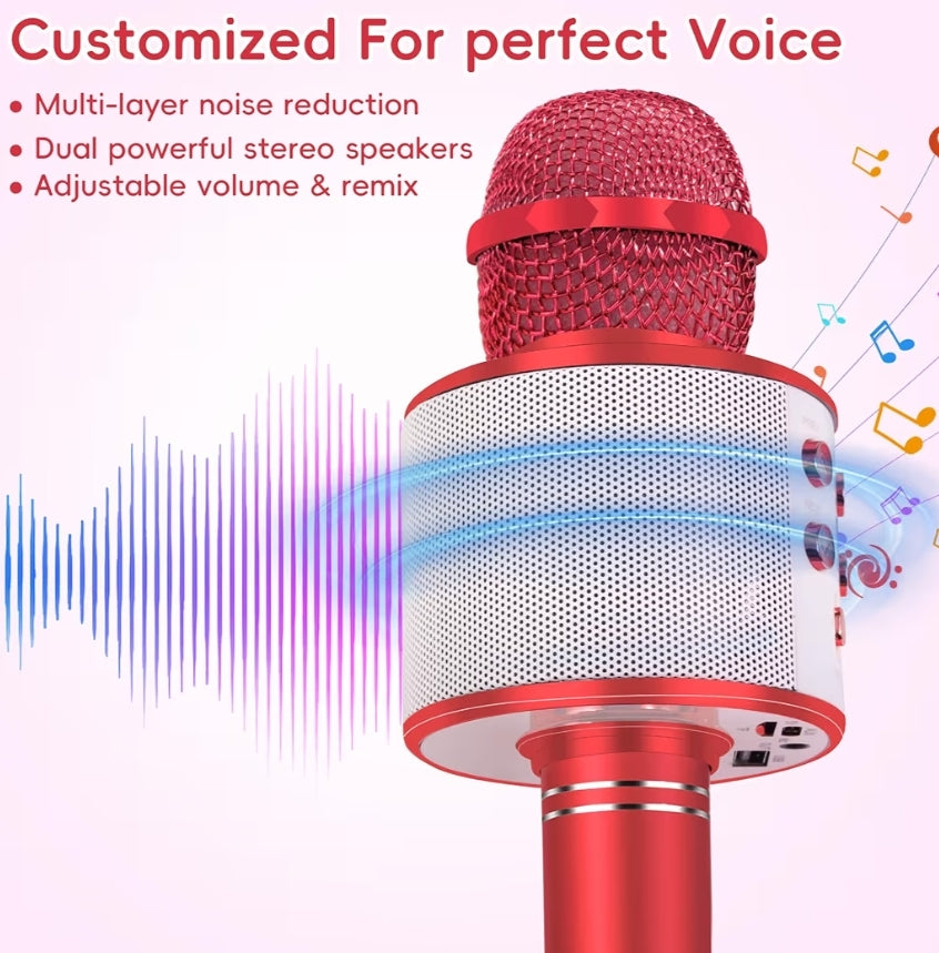 Draadlose BT 5-in-1 Draagbare Handheld Karaoke Mikrofone Luidspreker Speler Opnemer m/ Verstelbare Hervermeng FM Radio vir Kinders - Rooi