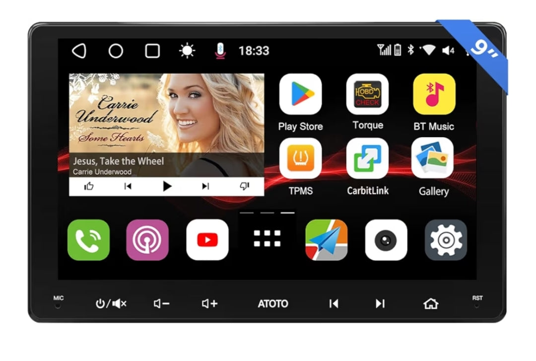 9" QLED Double Din Car Stereo, Wireless CarPlay & Android Auto, Built-in 4G,WiFi/BT/USB Tethering,AI Chat, MirrorLink