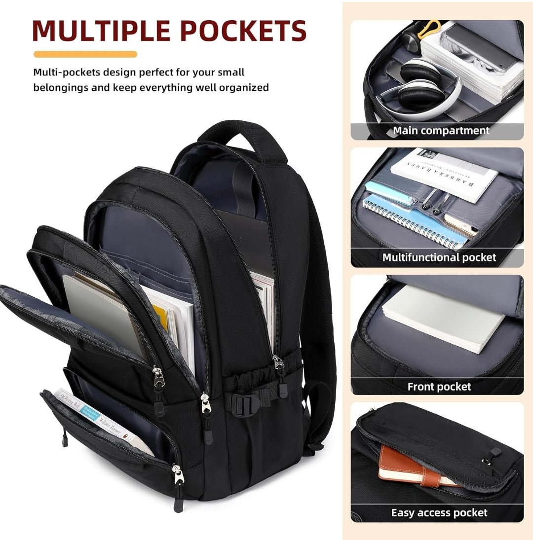 Laptop Backpack for Women Men 17 Inch , Anti Theft Carry on Travel Backpacks, Water Resistant College Bookbag Large Kids School Bag for Teens Boys Girls Business Work Back Pack Casual Daypack Black