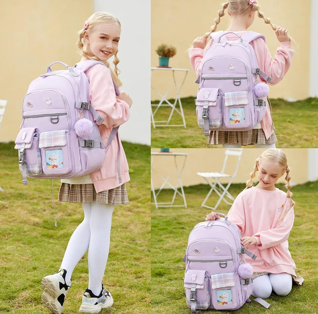 Backpack for Girls, 15.6 Inch Laptop School Bag Kids Kindergarten Elementary College Backpacks Large Bookbags for Teen Girl Women Students Casual Travel Daypacks (Purple)