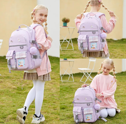Backpack for Girls, 15.6 Inch Laptop School Bag Kids Kindergarten Elementary College Backpacks Large Bookbags for Teen Girl Women Students Casual Travel Daypacks (Purple)