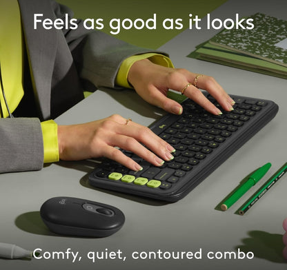 Logitech POP ICON Combo, Bluetooth-sleutelbord-en-muiscombo, gemaklike tik, programmeerbare sleutels en knoppies, stil klikke, maklike wisseling vir tot 3 toestelle – grafiet en lemmetjie