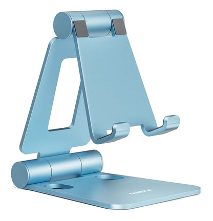 Dubbelvou Volledig Verstelbare Opvoubare Telefoonstaanderversoenbaar met iPhone 11-17 Pro Max Xs Xr X 8, Nintendo Switch, Alle Telefone - (Blou)