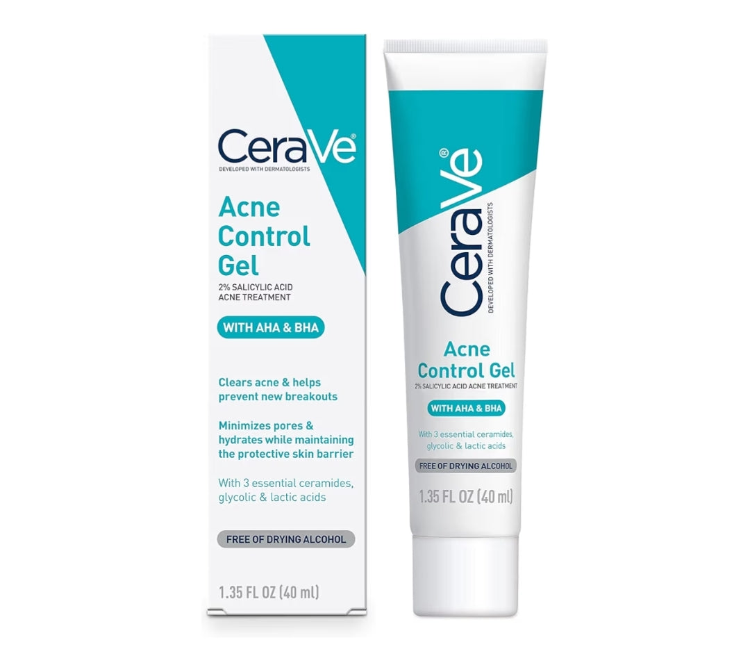 CeraVe Acne Control Gel, 2% Salicylic Acid Treatment w/ Glycolic Acid + Lactic Acids, Alcohol Free & Oil Free (1.35 Fl Oz)