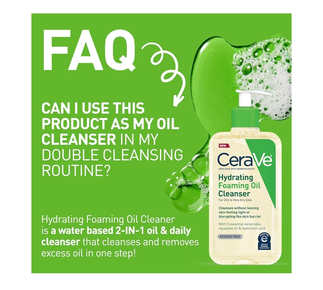 CeraVe Hydraterende Skuimolie-reiniger, Bevogtigende Reiniger vir Gesig en Liggaam, Skwalaanolie + Hialuroonsuur + Seramiede (236 ml)