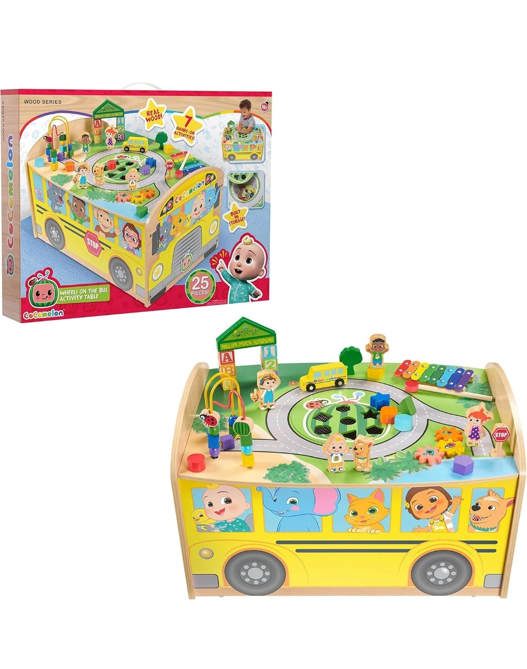 Just Play CoComelon Wheels on The Bus Wooden Activity Table, Recycled Wood, Kids Toys for Ages 18 Month