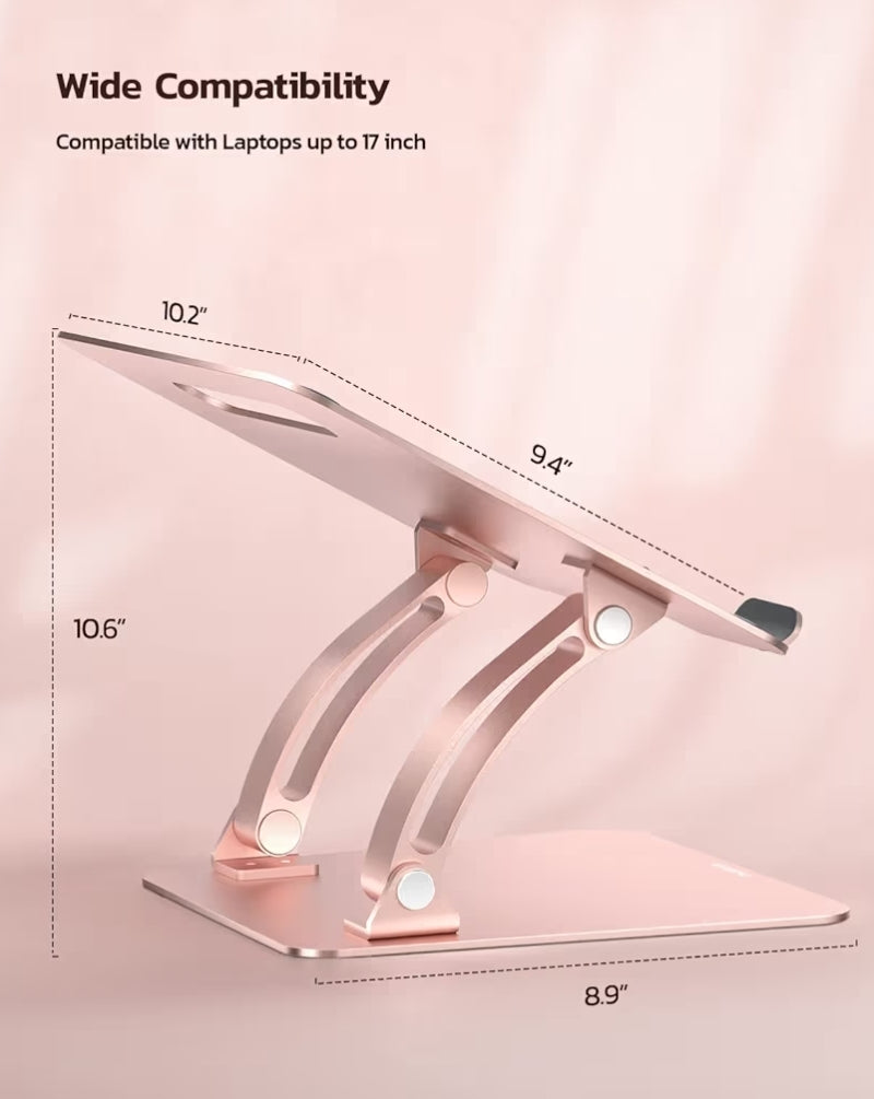 Volledig Verstelbare Skootrekenaarstaander Dubbelvouwbaar Aluminium Verhoger met Hitte-opening, Ergonomiese Toebehore Versoenbaar met Alle 10-17" Skootrekenaars (Pienk)