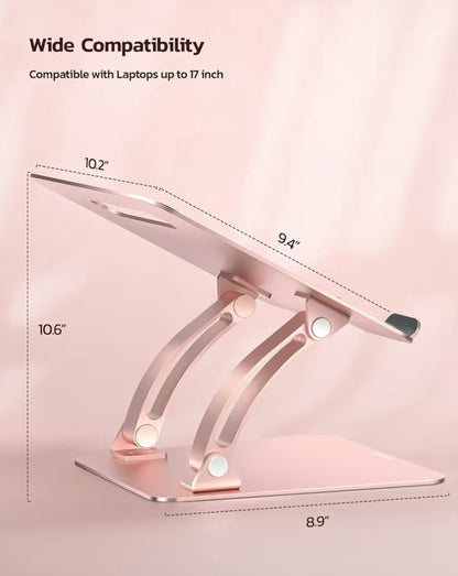 Volledig Verstelbare Skootrekenaarstaander Dubbelvouwbaar Aluminium Verhoger met Hitte-opening, Ergonomiese Toebehore Versoenbaar met Alle 10-17" Skootrekenaars (Pienk)