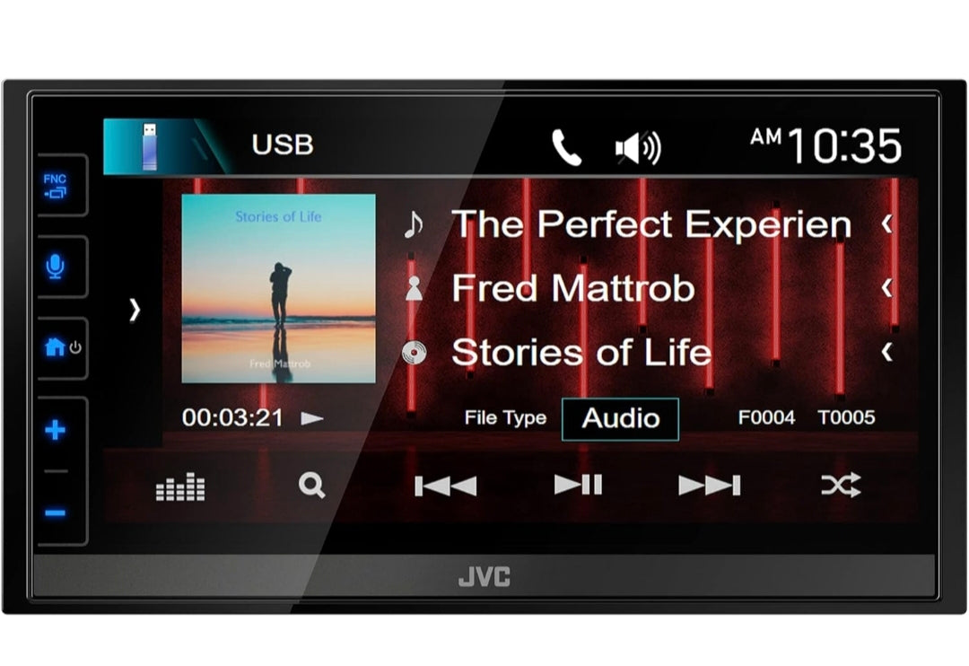 JVC KW-M780BT Apple CarPlay Android Auto Digitale Mediaspeler, Dubbel DIN, 6.8 Duim LCD Raakskerm, AM/FM, Bluetooth, MP3-speler, USB-poort, iDatalink Maestro, SiriusXM, Klas D Versterker, Motorradio