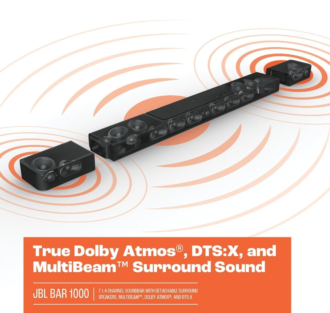 JBL Bar 1000: 7.1.4-Channel soundbar with Detachable Surround Speakers Dolby Atmos®-Black