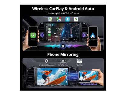 7" Android Dubbel DIN Motorstereo, Koordlose CarPlay & Android Auto, Wi-Fi/Bluetooth/USB Raakskerm Motorradio, Trukamera, MirrorLink, DSP/FM/AM/SWC