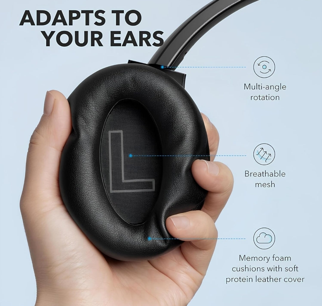 Soundcore Anker Life Q20 Hybrid Active Noise Cancelling Headphones, Wireless Over Ear Bluetooth Headphones, 70H Playtime, Hi-Res Audio, Deep Bass, Memory Foam Ear Cups, Travel, Office, USB-C Charging