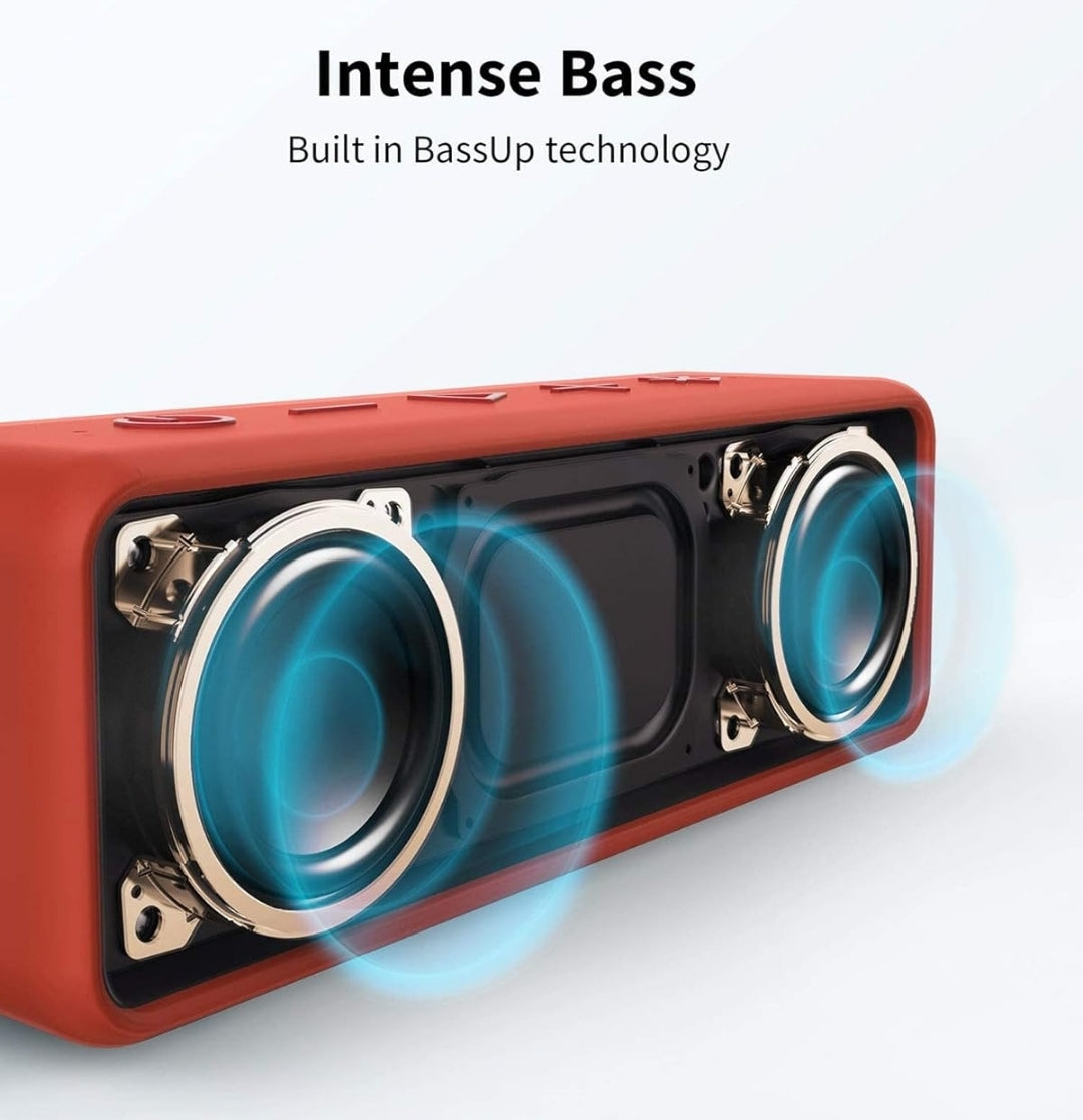 Anker SoundCore 2 Portable Bluetooth Speaker, Wireless, Enhanced Bass, 24-Hour Playtime, 66ft Range, IPX7 Water Resistant, Built-in Mic, Ideal for Travel, Compact and Easy to Use - Red