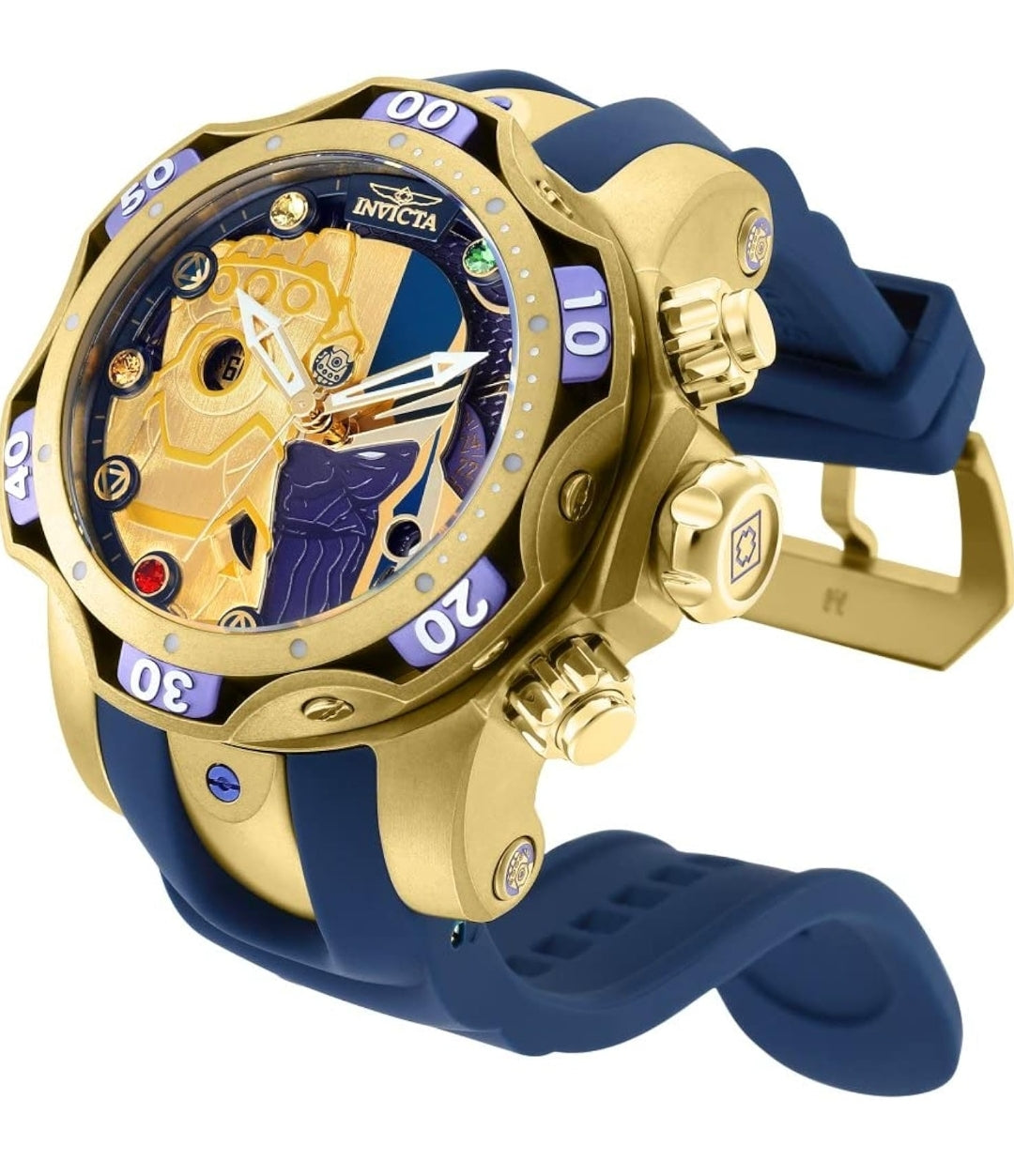 Invicta Marvel Thanos Men's 52.5mm Stainless Steel and Silicone Gold dial Quartz Watch