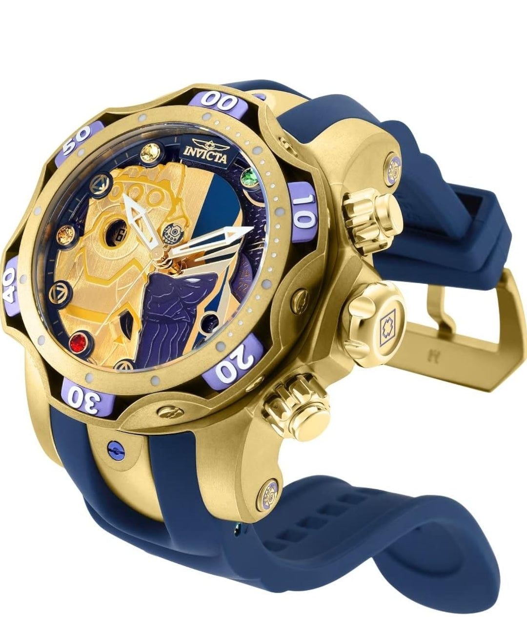 Invicta Marvel Thanos Men's 52.5mm Stainless Steel and Silicone Gold dial Quartz Watch