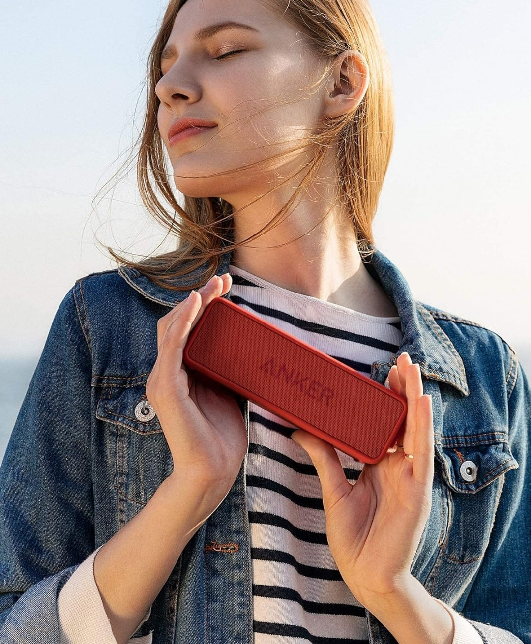 Anker SoundCore 2 Portable Bluetooth Speaker, Wireless, Enhanced Bass, 24-Hour Playtime, 66ft Range, IPX7 Water Resistant, Built-in Mic, Ideal for Travel, Compact and Easy to Use - Red