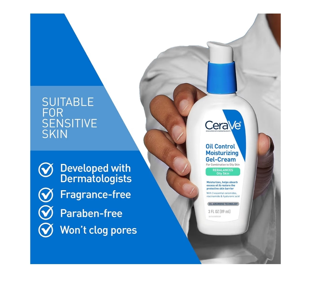 CeraVe Oil Control Moisturizing Gel-Cream, Face Moisturizer for Oily Skin, Niacinamide, Hyaluronic Acid Non-Comedogenic, Fragrance Free & Oil-Free