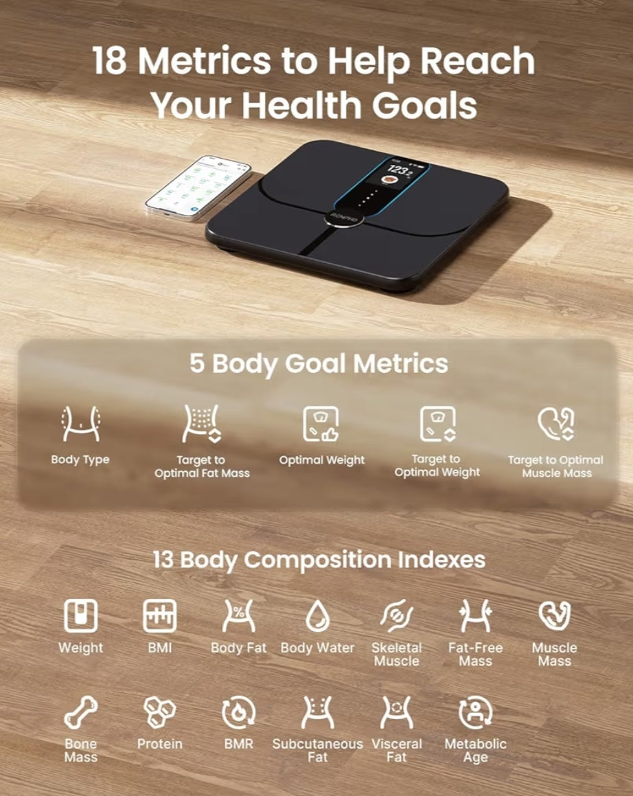 Smart Scale for Body Weight Fat, Bluetooth Smart Tape Measure with Lock Hook & Retractable Function