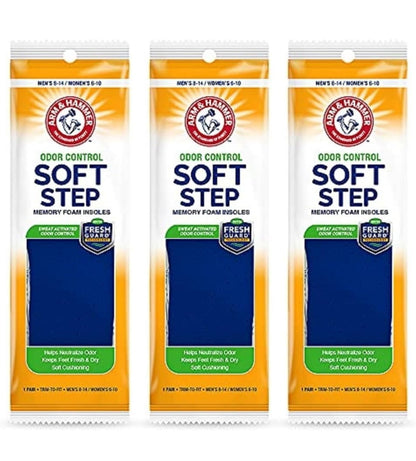 Arm & Hammer Odor Control Soft Step Insoles, Memory Foam for Men & Women w/Fresh Guard Tech - (3 Pack)