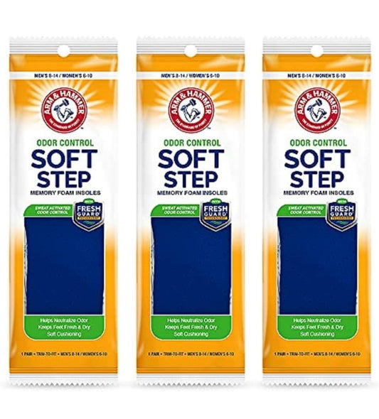 Arm & Hammer Odor Control Soft Step Binnesole, Geheueskuim vir Mans & Vroue met Fresh Guard Tegnologie - (3 Pak)