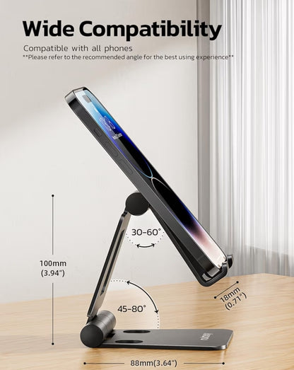 Dubbelvoubare ten volle verstelbare opvoubare foonstaander-dok versoenbaar met iPhone 11-17 Pro Max Xs Xr X 8, Nintendo Switch, Alle selfone - (Swart)
