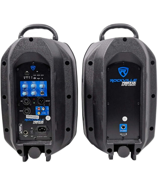 Rockville RPG082K Dubbele 8" Aangedrewe PA Stelsel Luidsprekers/Bluetooth - BUNDEL