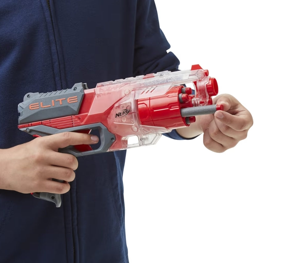 NERF Elite Disrupter Blaster - 6-Dart Rotating Drum - Slam Fire (Translucent Red)