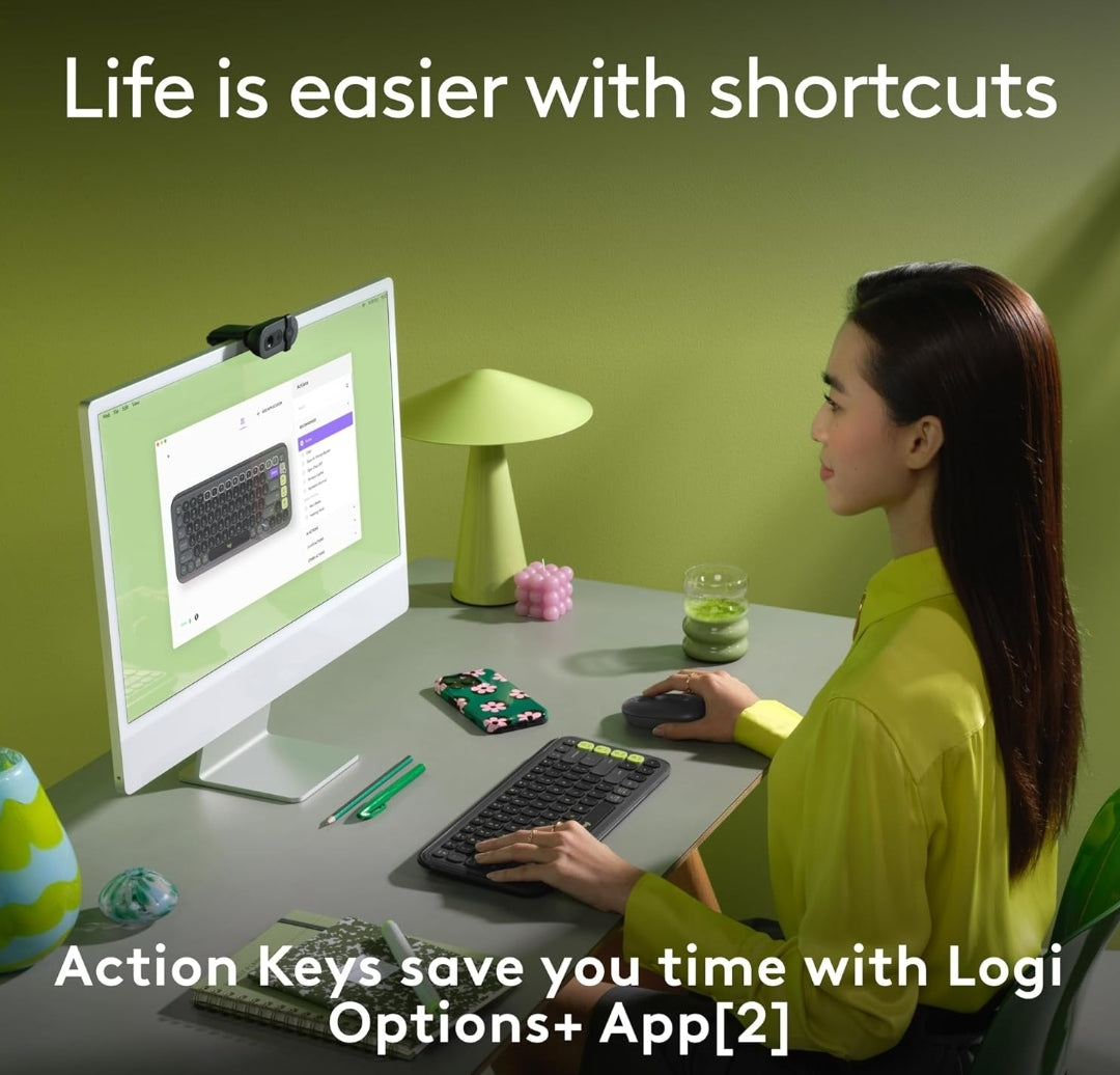 Logitech POP ICON Keys Wireless Bluetooth Keyboard, Comfortable Typing, Programmable Keys, Easy-Switch Between up to 3 Devices, for Laptop, Tablet, PC – Graphite and Green