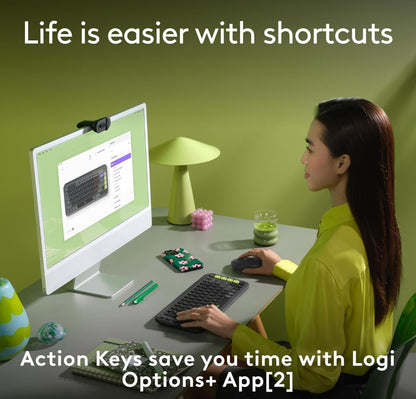 Logitech POP ICON Keys Draadlose Bluetooth-sleutelbord, Gerieflike Tik, Programmeerbare Sleutels, Maklike Wissel tussen tot 3 Toestelle, vir Skootrekenaar, Tablet, Rekenaar – Grafiet en Groen