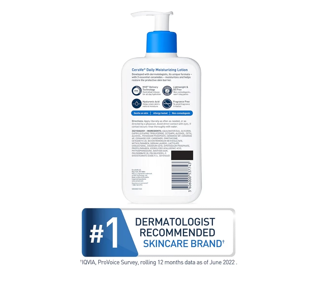 CeraVe Daaglikse Bevogtigende Room vir Droë Vel, Liggaamsroom & Gesigbevogtiger m/ Hialuronzuur en Skeramiede (19 Oz)