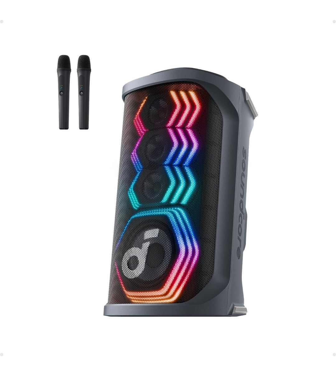 Soundcore Rave 3S AI Party Speaker with 2 Wireless Microphones, 200W Sound, AI Vocal Removal, Reverb, Light Show, 12H Playtime, Portable Bluetooth PA System for Home, Party, or Backyard