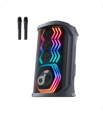 Soundcore Rave 3S AI Party Speaker with 2 Wireless Microphones, 200W Sound, AI Vocal Removal, Reverb, Light Show, 12H Playtime, Portable Bluetooth PA System for Home, Party, or Backyard