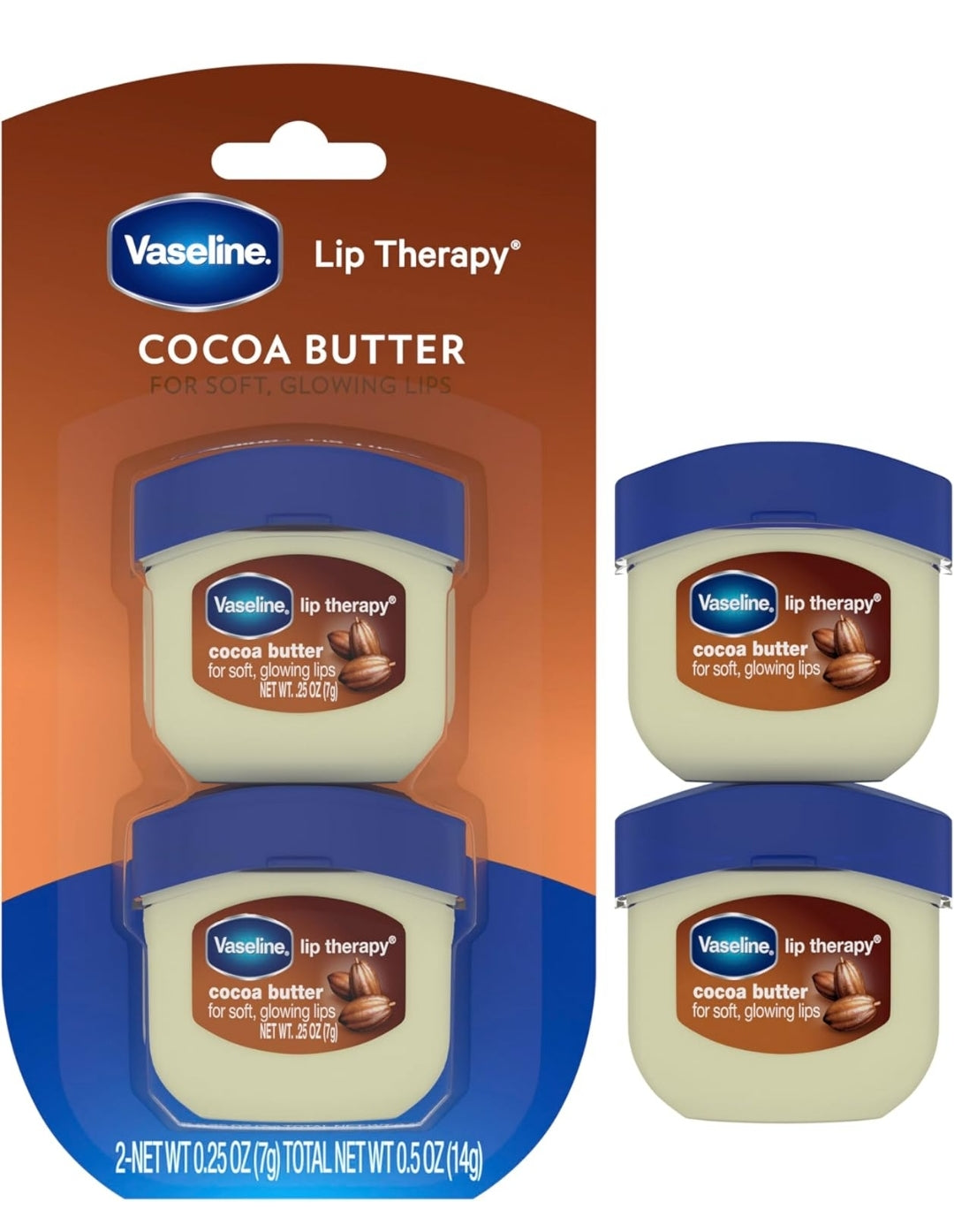 Vaseline Lip Therapy Lip Balm Mini 2 Pack Cocoa Butter For Dry Cracked Skin 0.25 oz