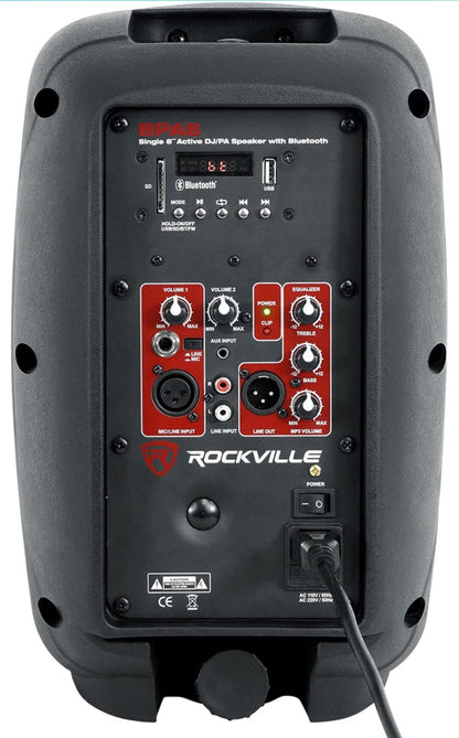BONDEL (2) Rockville BPA8 8" Aangedrewe 300w DJ-luidsprekers met Bluetooth + Totemstylstaanders