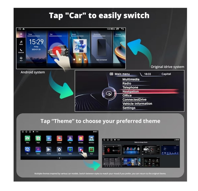 12.3" Android Motorradio versoenbaar met BMW 3 Reeks F30 F31 F34 F35 2013-2017 NBT Stelsel, 4G LTE, Draadlose CarPlay & Android Auto, SCVC, Dubbele Bluetooth