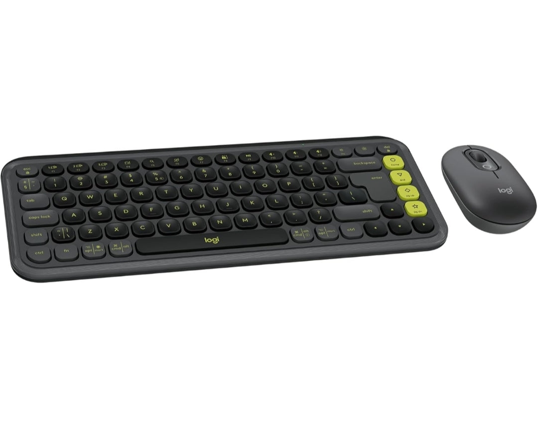 Logitech POP ICON Combo, Bluetooth-sleutelbord-en-muiscombo, gemaklike tik, programmeerbare sleutels en knoppies, stil klikke, maklike wisseling vir tot 3 toestelle – grafiet en lemmetjie