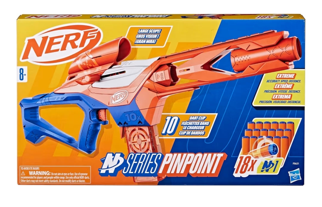 Nerf N Series Pinpoint Dart Blaster - 18 N1 Darts Compatible Only N Series Blasters, 10-Dart Clip Blaster