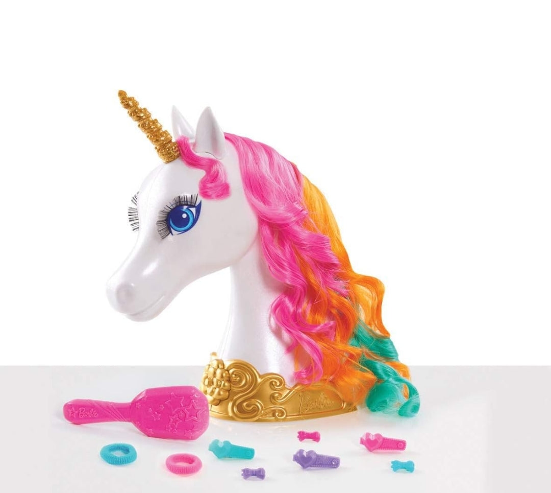 Barbie Dreamtopia 12-inch Unicorn Styling Head with Accessories, 10-pieces, Rainbow Hair, Kids Toys for Ages 3 Up by Just Play