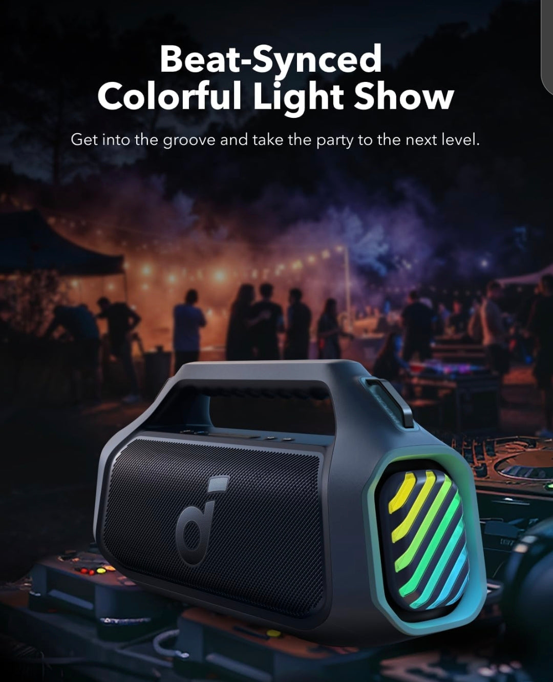 Soundcore Boom 2 Plus By Anker, Outdoor Speaker, 140W, 2+2 Channel, BassUp 2.0, 20H Playtime, Fast Charge, IPX7 Waterproof, RGB Lights, Power Bank, Bluetooth 5.3, Portable for Outdoors, Camping, Beach
