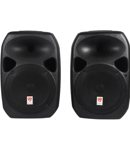 Rockville Power GIG RPG-122K Alles-In-Een DJ/PA Pakket (2) 12" DJ/PA Luidsprekers 1000 Watt Piek Krag/250 Watt RMS met Ingeboude Bluetooth, USB/SD Speler, FM Ontvanger, Luidsprekerstaanders en 'n Bedrade Mikrofoon