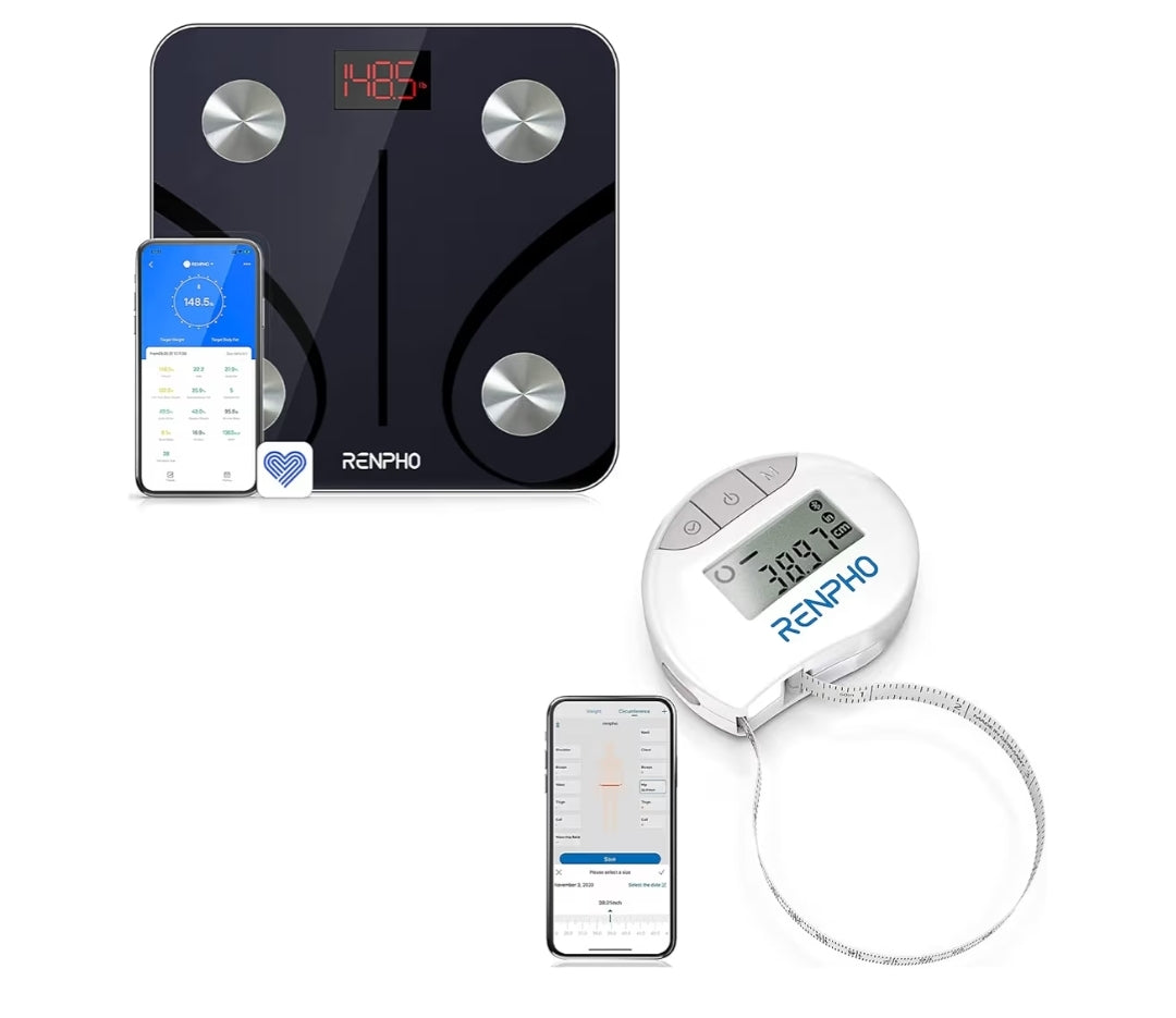 Bluetooth Digital Weight Scale,Smart Body Composition Analyzer with Smart Tape Measure Body with App